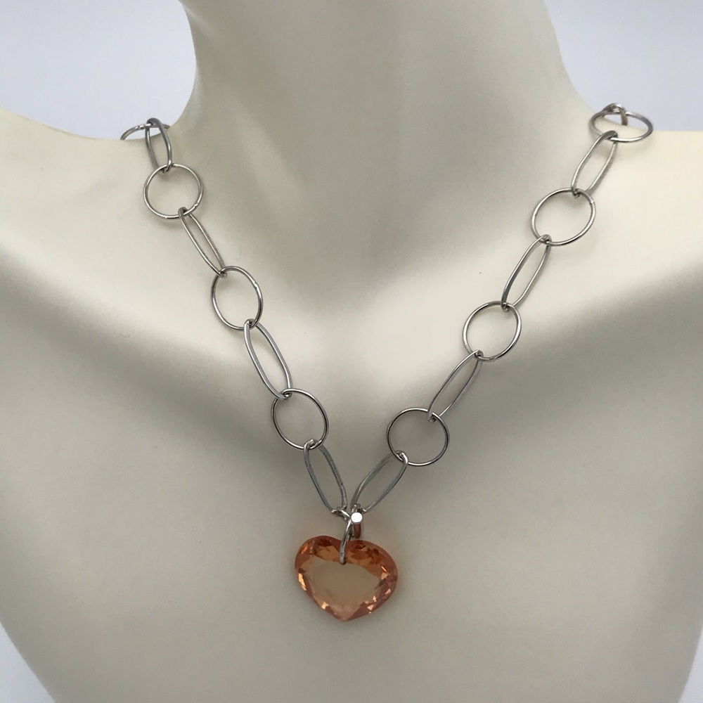 Sterling Silver Crystal Heart Toggle Necklace 18” - image 4